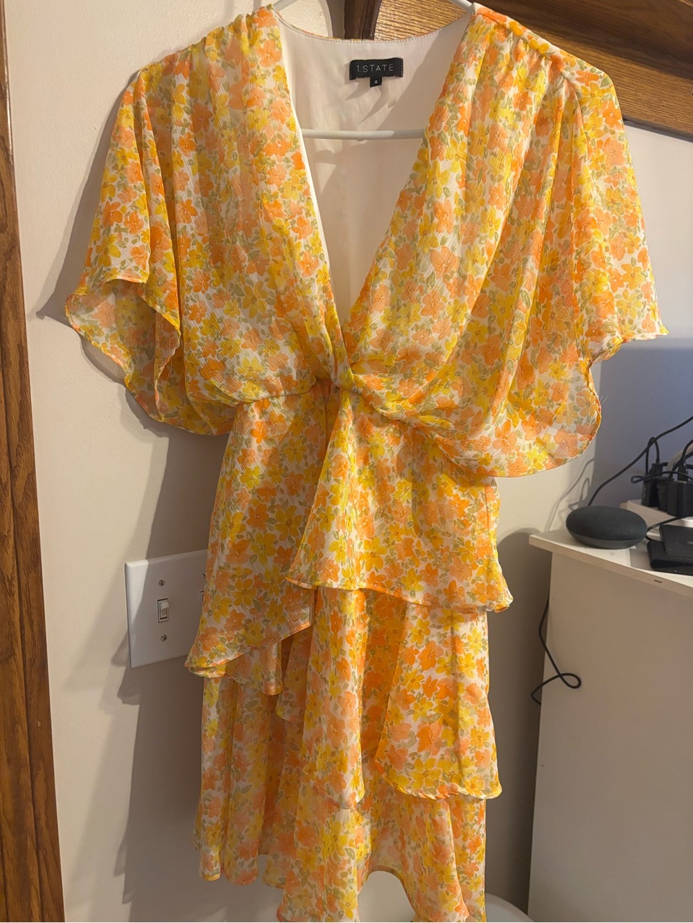 1. State Yellow & Orange Floral Tiered Mini Dress